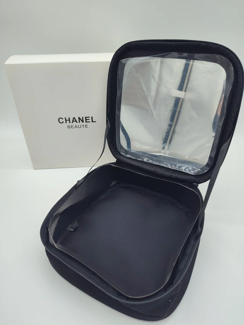 CHANEL Beauté Black Canvas Travel Makeup Organizer Train Case Mirror NIB